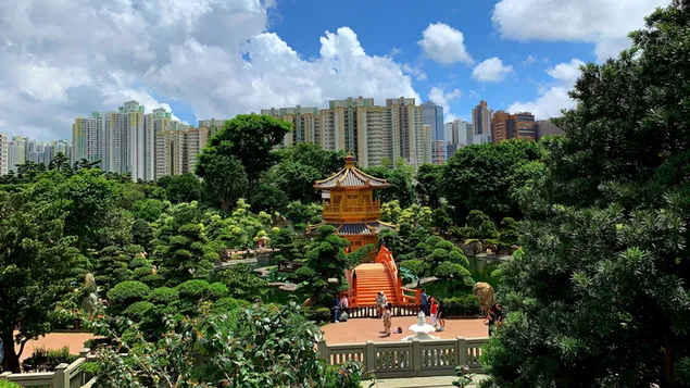 traditionell chinese pavillon am nan lian garden zu hong kong eroflueden