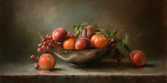 nature morte traditionnelle d'un bol en bronze avec des fruits murs telechargement