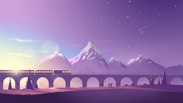 Tren Montaña Paisaje Minimalista 4K fondo de pantalla