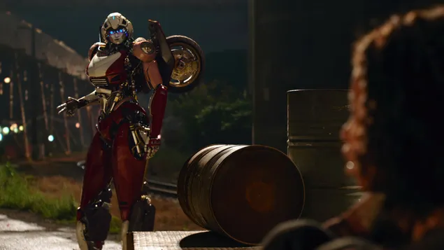 Шпалери Трансформери: Повстання звірів, червоний робот-автомобіль (2023) 4K