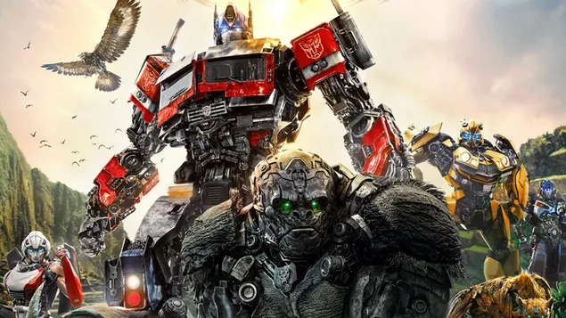 Transformers: Rise of the Beasts-filmrobotpersonages HD achtergrond