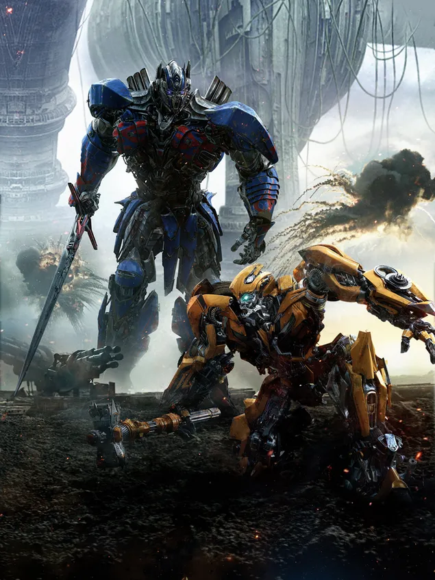 Transformers: The Last Knight - Optimus Prime en Bumblebee 2K achtergrond