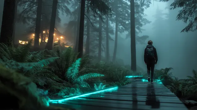 นักเดินทางบนเส้นทางเรืองแสงในป่าลึกลับ 2K วอลเปเปอร์