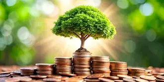 Arborele care crește din monede simbolizând creșterea financiară durabilă 4K imagine de fundal