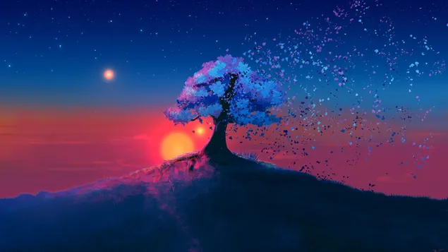 paisaje de puesta de sol de árbol 4K fondo de pantalla