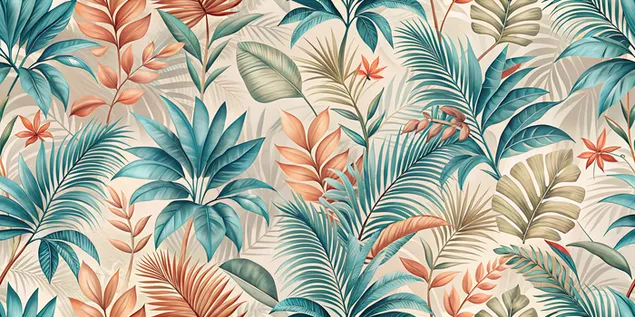 Tropesch-inspiréiert Teal, Korallen a Crème Mëschung fir eng frësch, entspaant Atmosphär 4K Tapeten