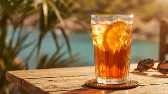 tropical refreshment: iced tea by the ocean sunset download