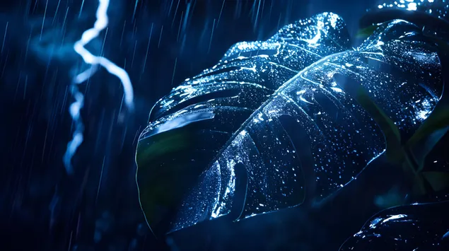 Tapeta Symfónia tropickej búrky: Tanec listov a bleskov 4K