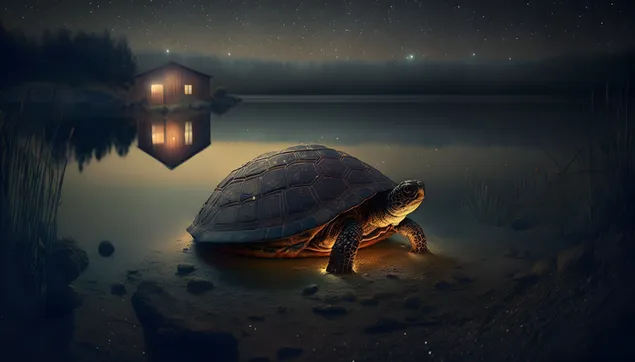 Желка на езерото ноќе 4K тапет