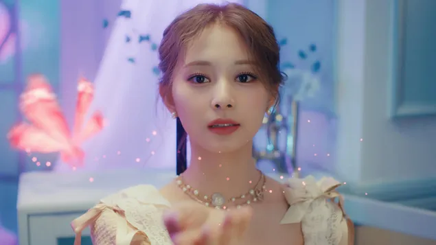 Tzuyu של TWICE: Shoot MV אור זריחה של ירח 4K טפט