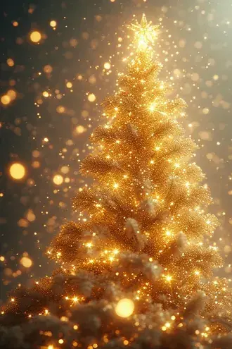 Twinkling Star-Crafted Golden Christmas Tree — Magical Starry Xmas 2K wallpaper
