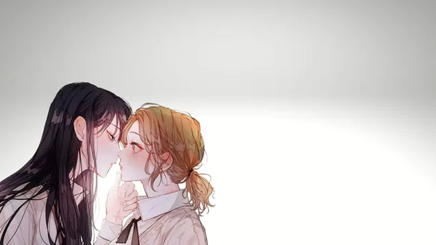 Páipéar balla Beirt chailíní anime dlúth lena chéile4K