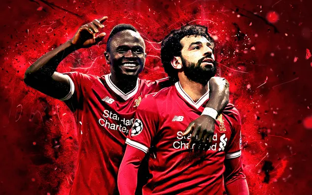 Dos dels talentosos futbolistes de l'equip del Liverpool FC, Mohamed Salah i Sadio Man 2K fons de pantalla