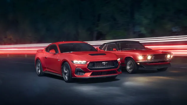 dy ford mustang gt te kuqe ne rrugen e asfaltuar shkarkim