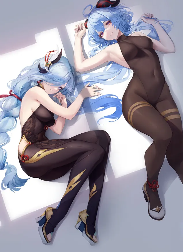 Two sexy anime girl lying on the floor | Genshin Impact  HD wallpaper