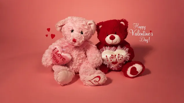 two teddy bears and a heart in their hands, happy valentine's day lettering download