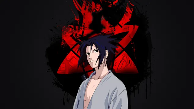 Tapeta Uchiha Sasuke pred logom multi shringan HD