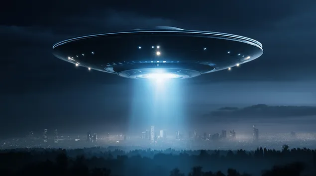 עב"ם מקרין מעל העיר בלילה: הגעה של חוצנים 2K טפט