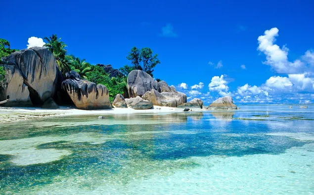 Una isla tropical junto al mar en el cielo nublado más hermoso del verano descargar