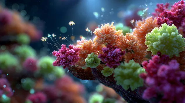 発光生物が生息する水中サンゴ礁 2K 壁紙