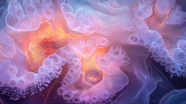 Ënnerwaasser Eleganz: Coral Polyps a sanft Faarwen 4K Tapeten
