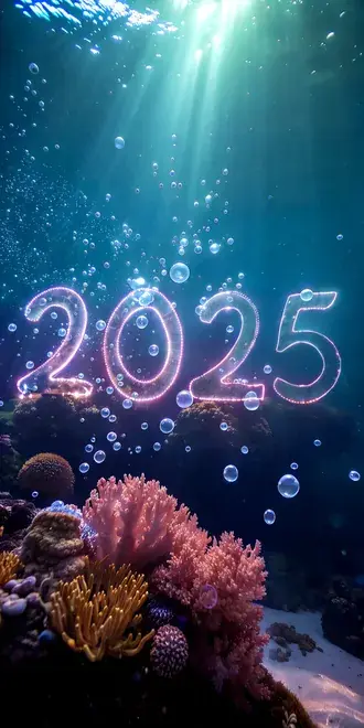 podvodnaya stsena so svetyashchimisya korallovymi strukturami <<2025>> i lyuminestsentnymi chastitsami skachat'