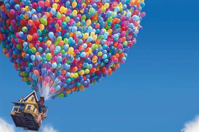Up película de animación casa voladora con globos en el cielo HD fondo de pantalla