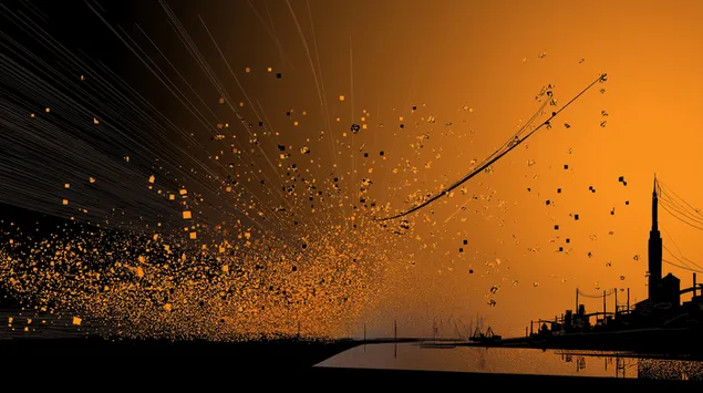 mis'kiy gorizont z abstraktnim vibukhom chastinok ta tsifrovim potokom zavantazhiti