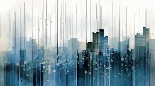 קו רקיע עירוני בתנועה: האלגנטיות המופשטת של סופת גשם דיגיטלית 8K טפט