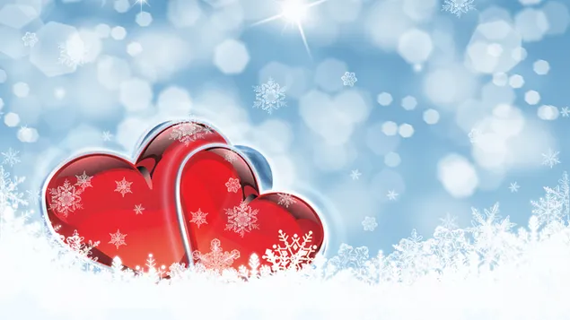 Valentijnsdag - Rode harten in sneeuwval
