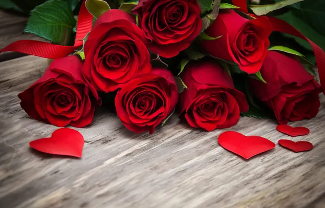 Valentijnsdag - rode rozen boeket en harten download