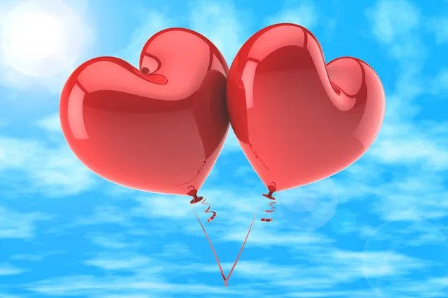 Valentine's day - 3D red heart balloons 2K wallpaper