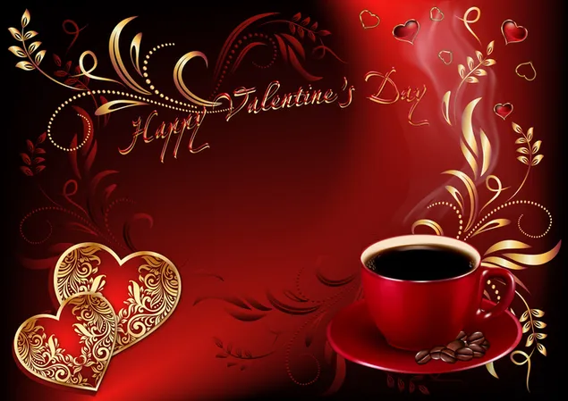 Valentine's day - artistic golden heart and coffee cup