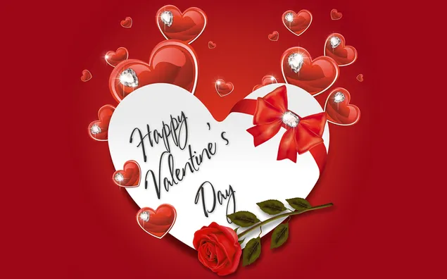 Valentinstag - künstlerische Herzen und Rose 2K Hintergrundbild