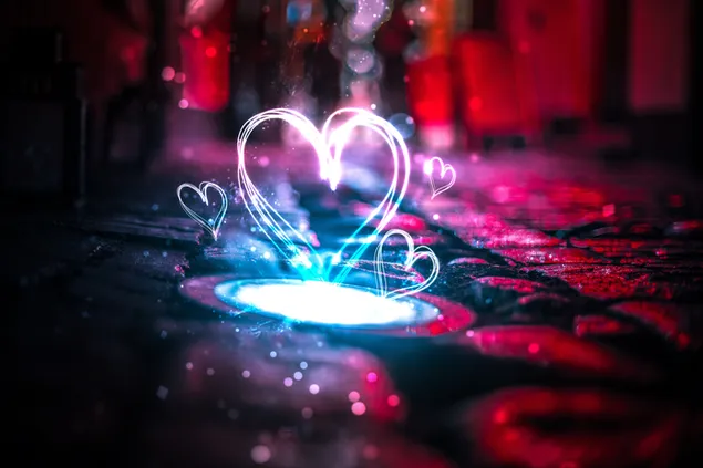 Día de San Valentín - corazones de luces de neón artísticas 4K fondo de pantalla