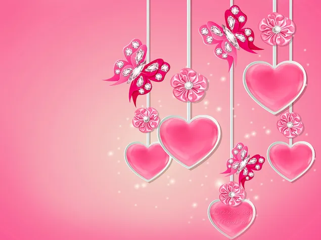 Día de San Valentín - corazones colgantes rosados ​​artísticos