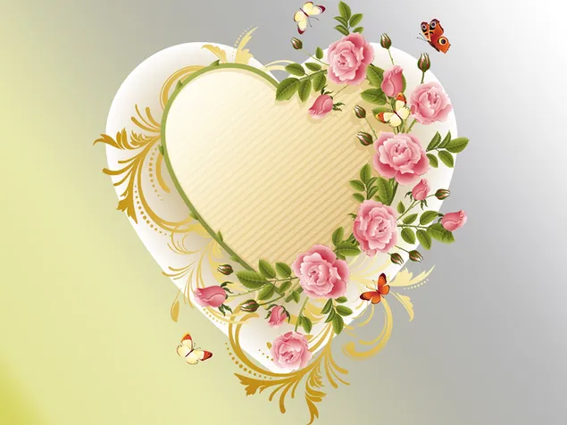Valentinstag - Künstlerisches Herz aus rosa Rosen 2K Hintergrundbild