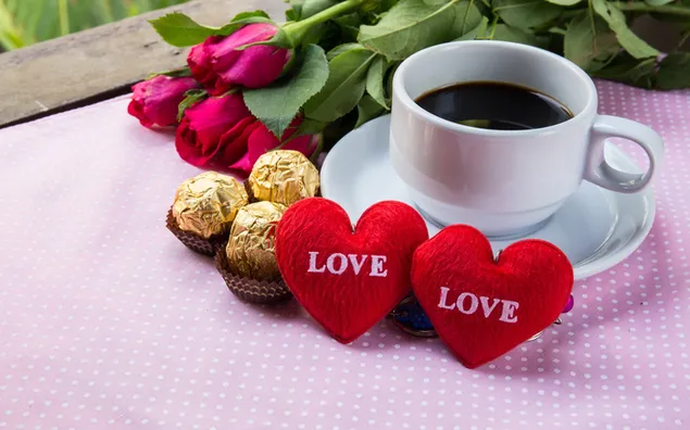 Valentine's day - black coffee with chocolates