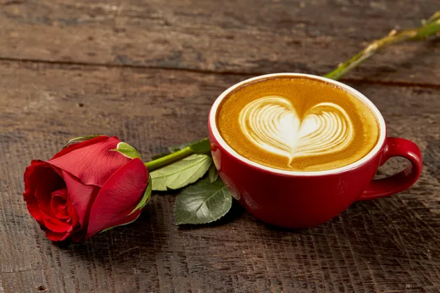 Hari Valentine - kopi cappuccino dengan krim hati 2K kertas dinding