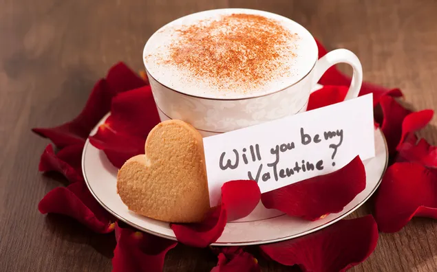 Valentinstag - Kaffee mit Herzplätzchen 2K Hintergrundbild