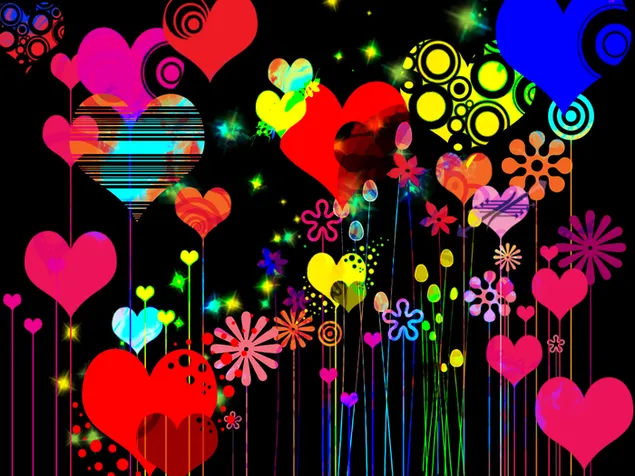 Día de San Valentín - corazones y flores de colores descargar