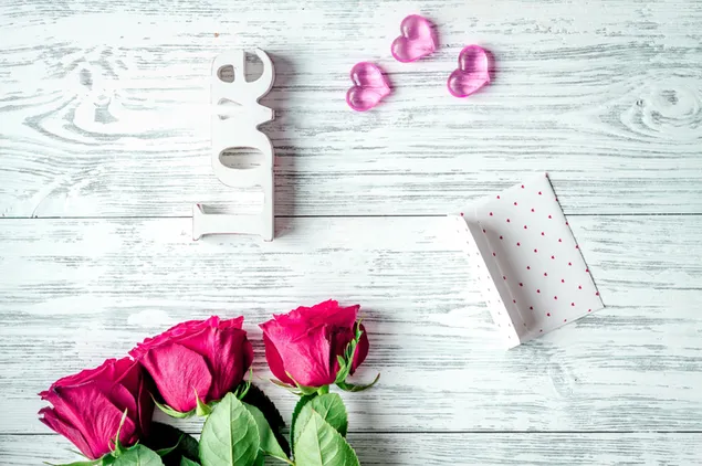 Sevgililer günü - sevimli pembe kalpler ve güller 2K duvar kağıdı