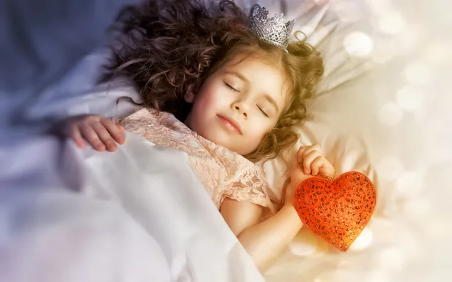 Hari Valentine - putri imut tidur dengan hati unduhan