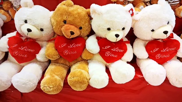Hình nền Ngày lễ tình nhân - gấu bông dễ thương với trái tim 2K