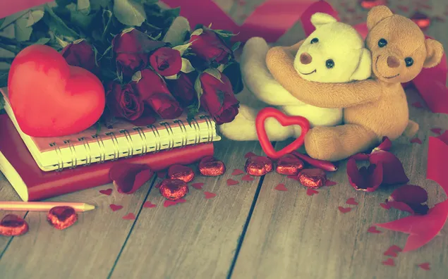 Valentinstag - süße Teddypaare 2K Hintergrundbild