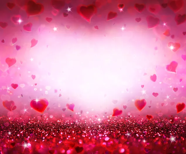 Día de San Valentín - corazones brillantes voladores