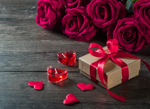 バレンタインデー-ギフトとハートのキャンドルの装飾