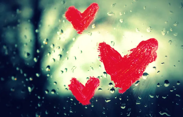 Valentinstag - Herz und Regentropfen 4K Hintergrundbild