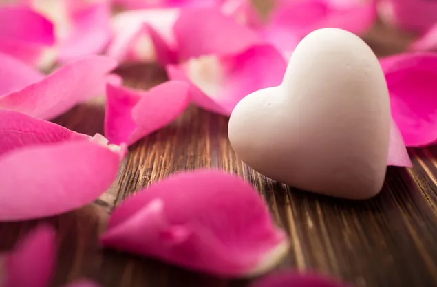 Valentinstag - Herz und Rosenblätter 2K Hintergrundbild