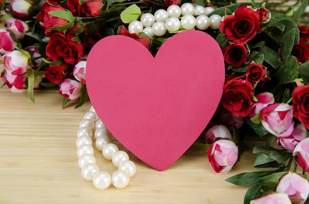 Hình nền Ngày lễ tình nhân - trang trí trái tim và hoa hồng 4K
